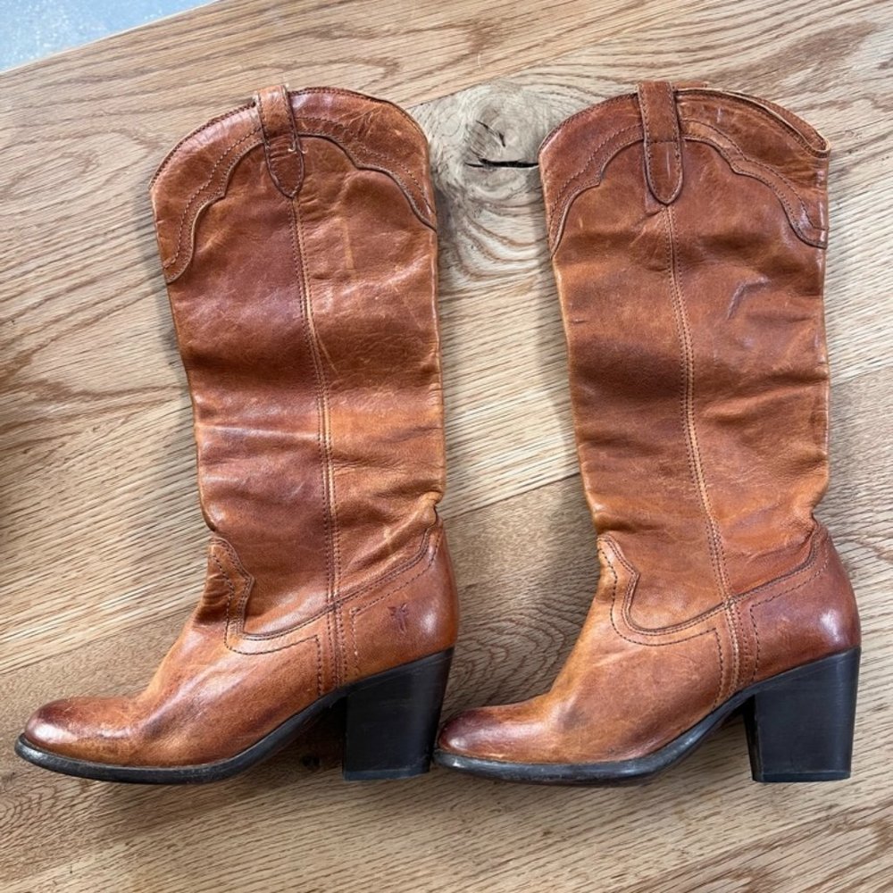 FRYE Women's Tabitha Pull On Tall Boots,  Cognac, size 7.5